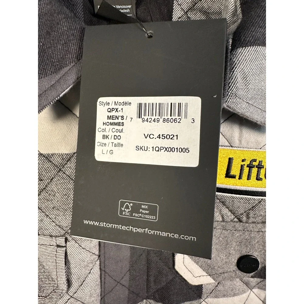 Stormtech Performance Mens Quilted Shirt Jacket Black Grey Plaid QPX-1 Large NWT